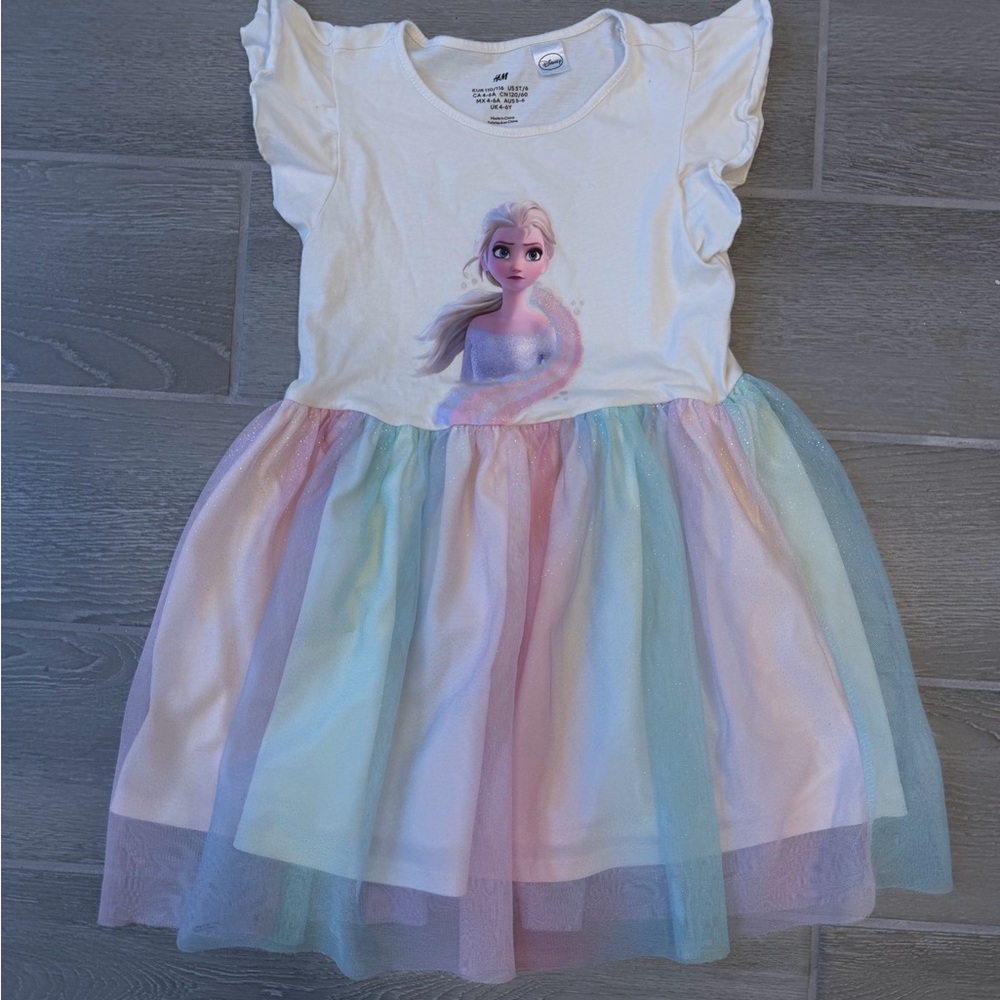 H&M Disney Frozen Elsa Graphic Print Colorful Tulle Skirt Dress Girls Size 5T/6